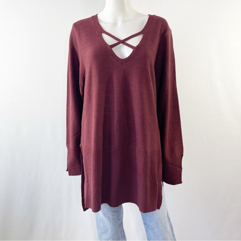 City Chic Jumper X Cross Long Sleeve Sweater Port Red Cut Out Size 18 New